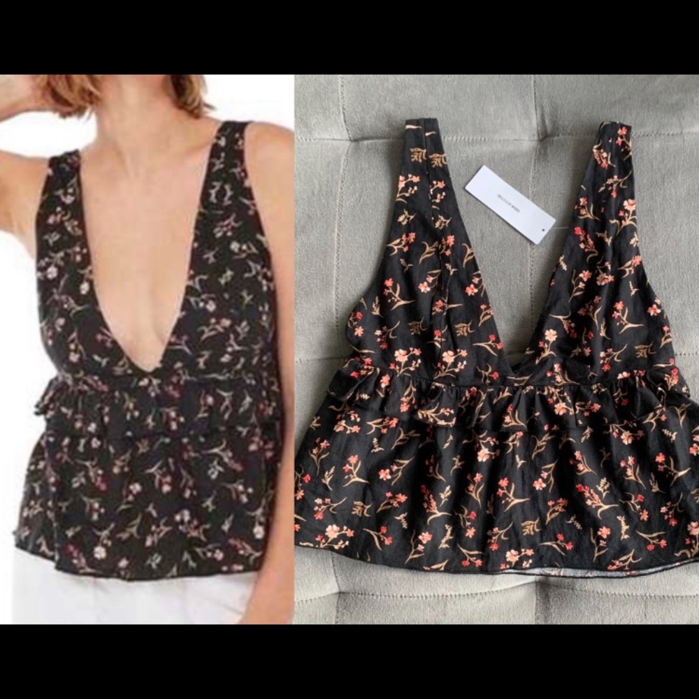 NWT URBAN OUTFITTERS Deep V Floral Ruffle Tank